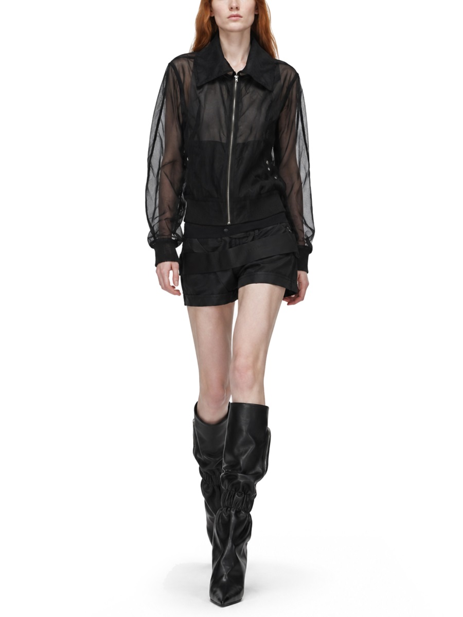 Rick Owens Dracucollar Flight Sheer Translucent Bomber Jacket Zwart