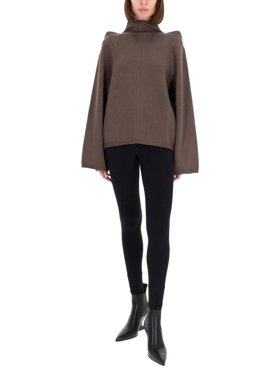 Rick Owens Boxy High Neck Wool Sweater Grijs