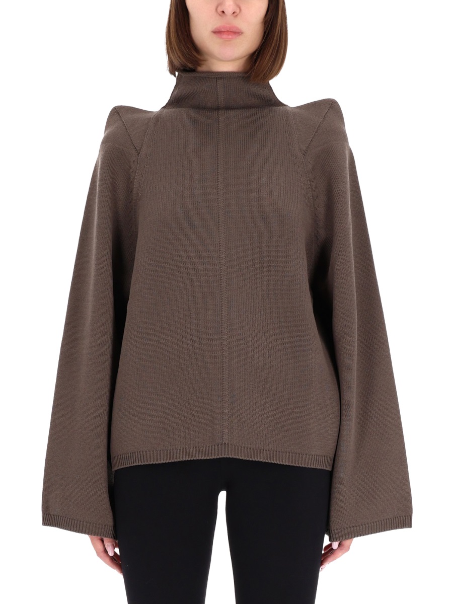 Rick Owens Boxy High Neck Wool Sweater Grijs