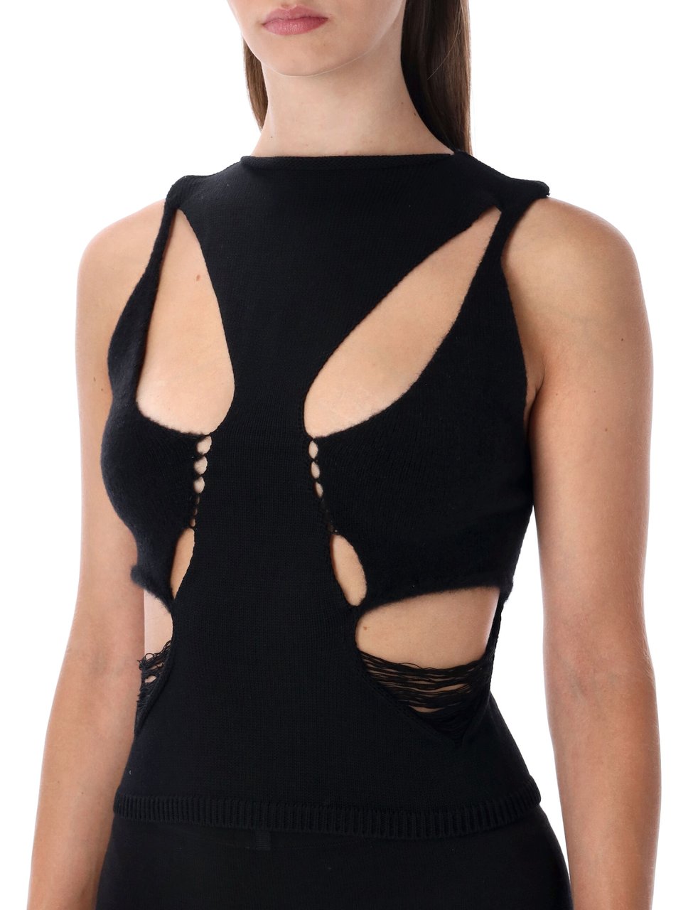 Rick Owens Tanja Cut Out Wool Top Zwart