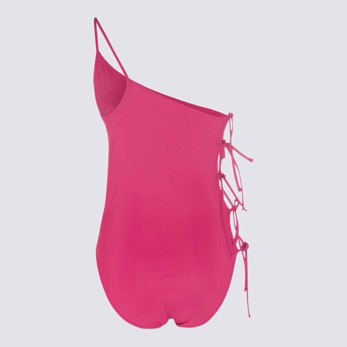 Rick Owens Asymmetrical One-Shoulder Swimsuit with Lace-Up Detail Roze