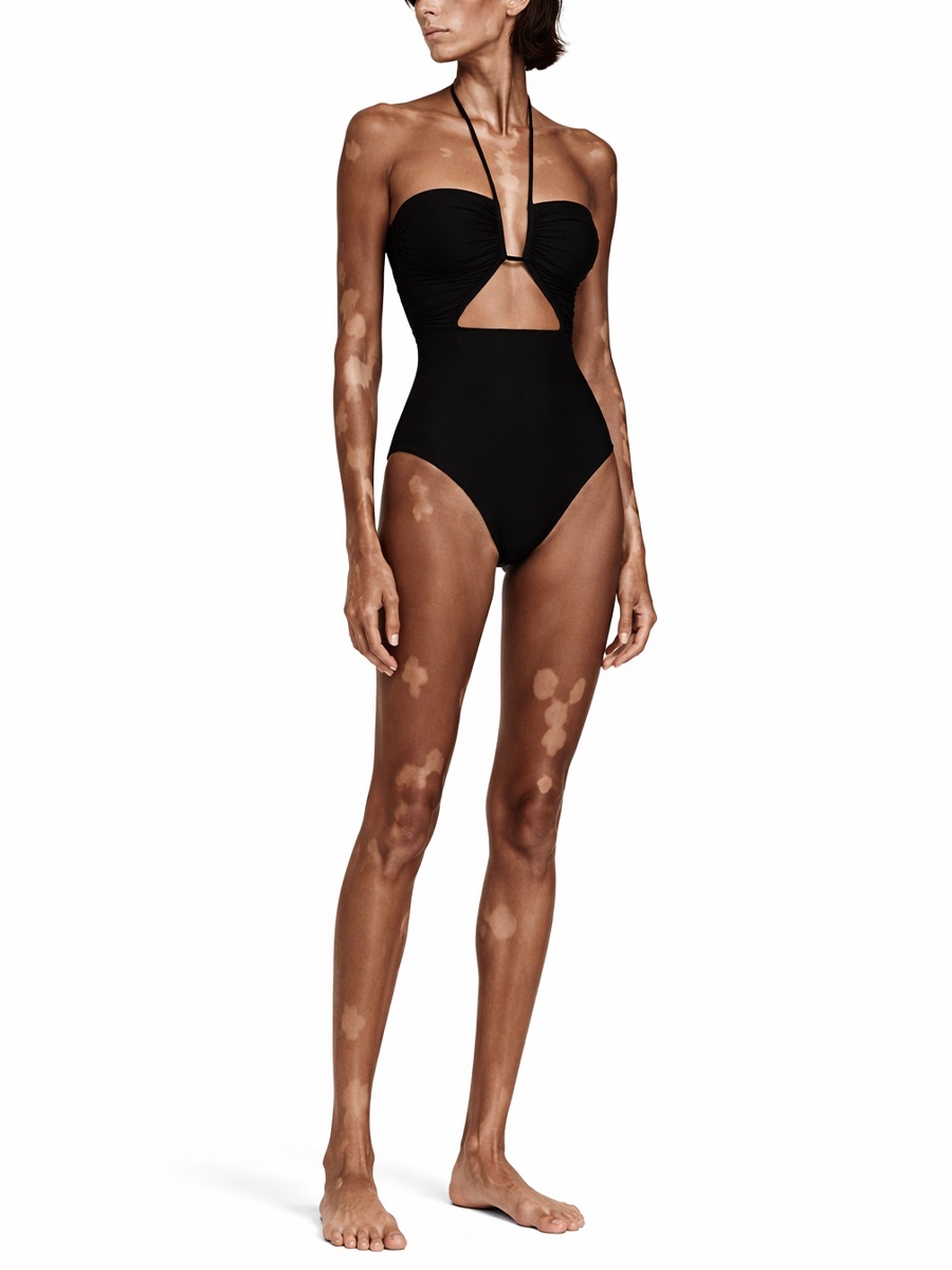 Rick Owens Black Bandeau Central Cutout One-Piece Swimsuit Zwart