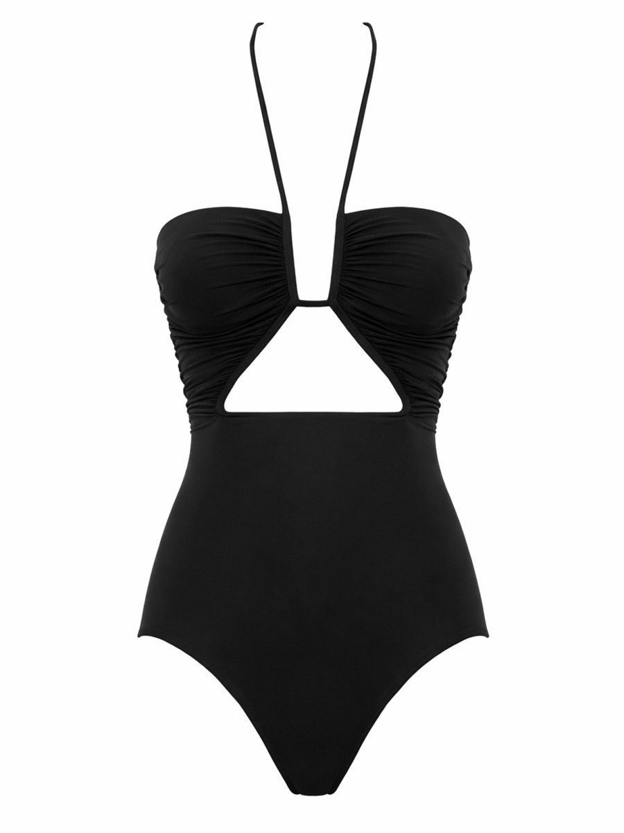 Rick Owens Black Bandeau Central Cutout One-Piece Swimsuit Zwart