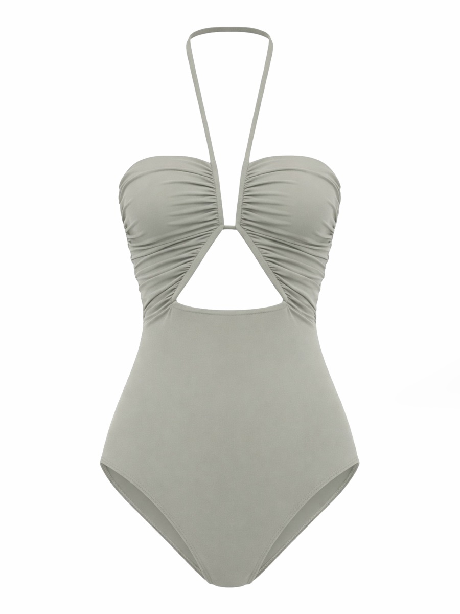 Rick Owens Neutrals Halter Neck Ruched Swimsuit Grijs