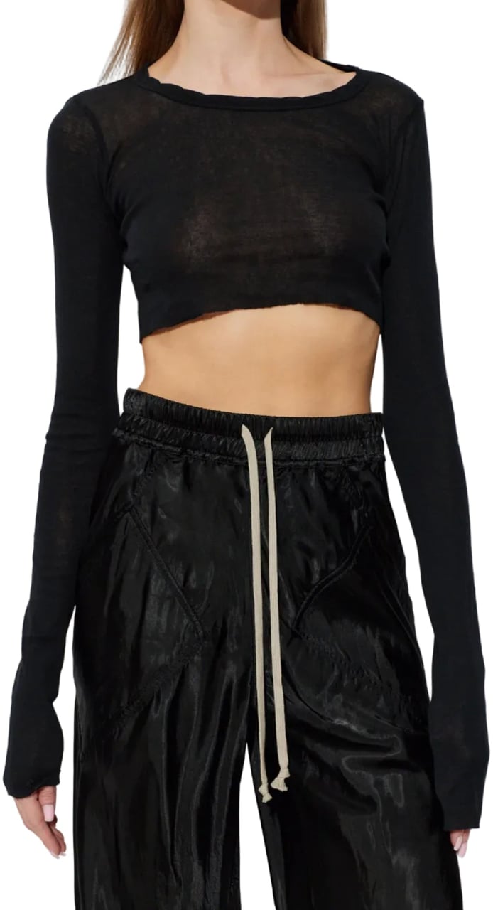 Rick Owens LS CROP T BLACK Zwart