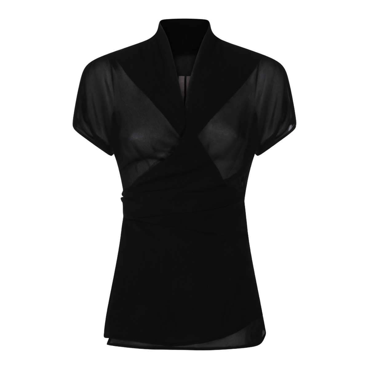 Rick Owens Sheer Black Top with Deep V-Neck Zwart