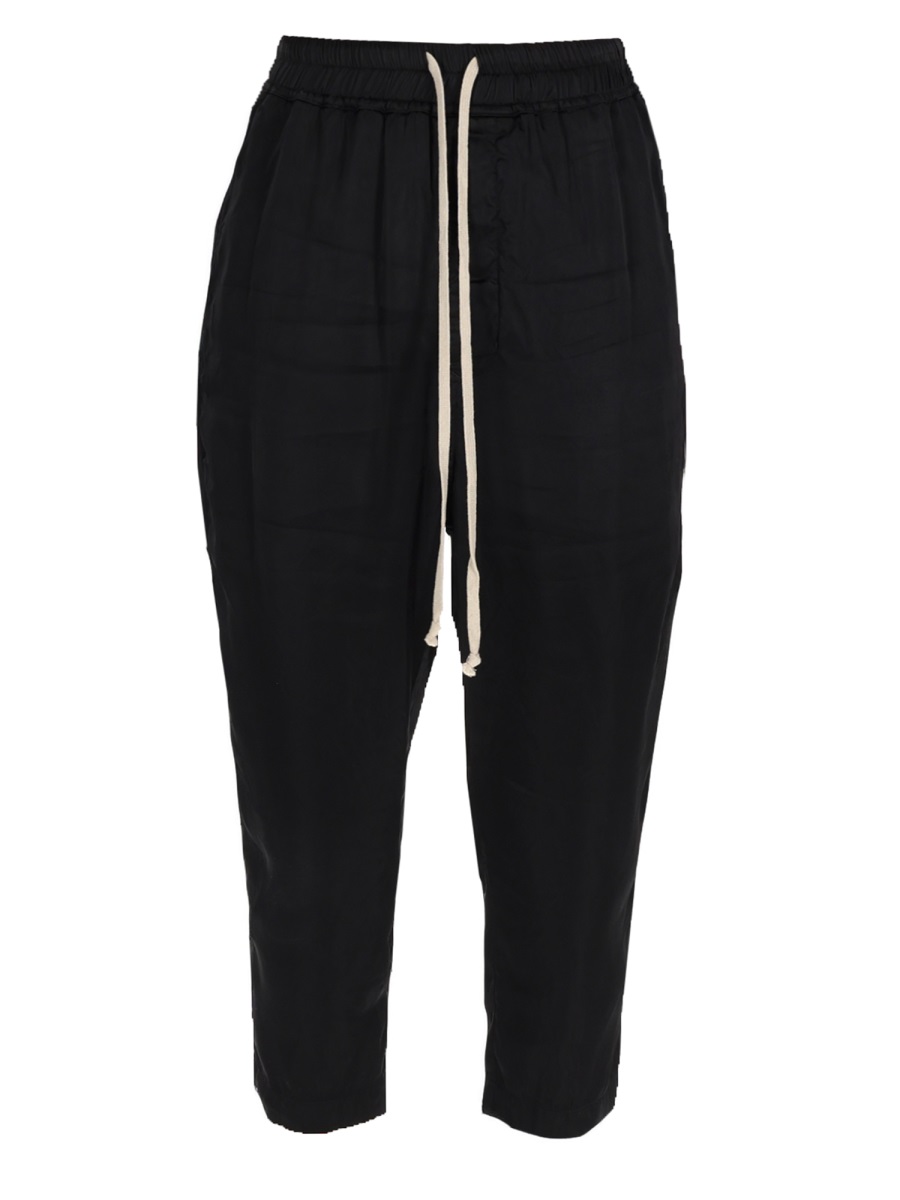 Rick Owens Astaires Cupro Dropped Crotch Cropped Pants Zwart