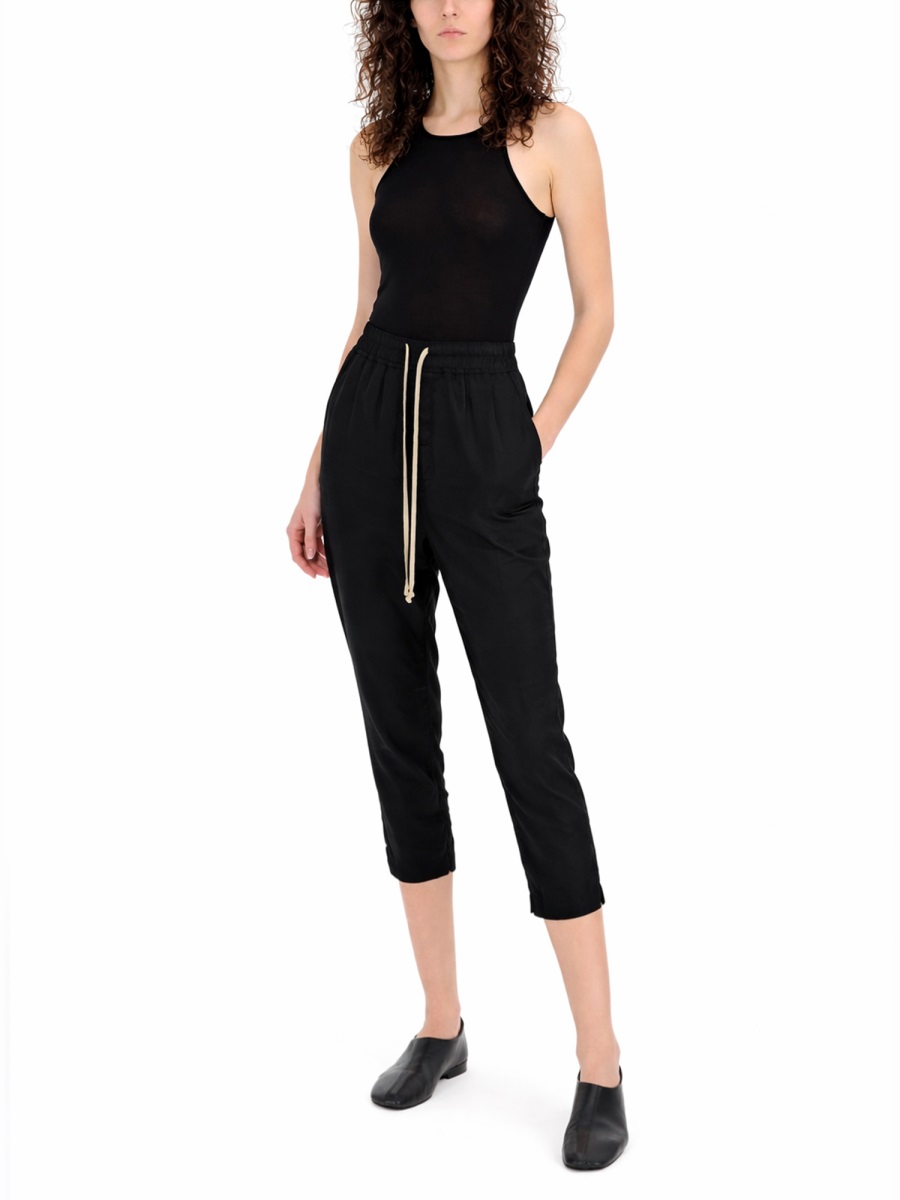 Rick Owens Astaires Cupro Dropped Crotch Cropped Pants Zwart