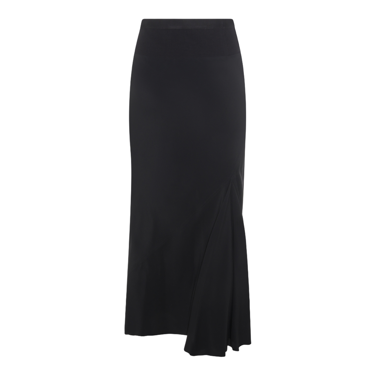 Rick Owens High-Waisted Asymmetrical Black Midi Skirt Zwart