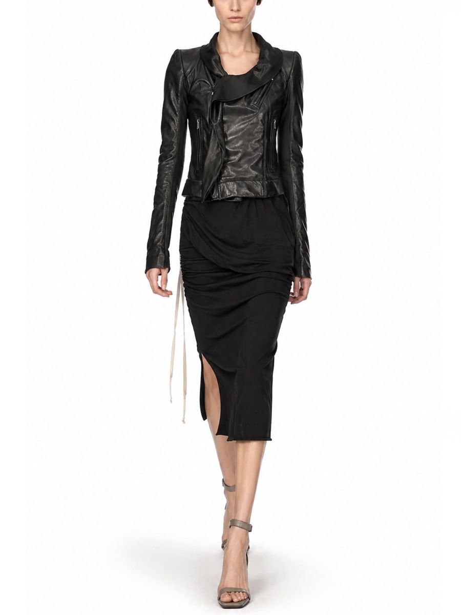 Rick Owens Neutrals Ruched Side Slit Midi Skirt Zwart