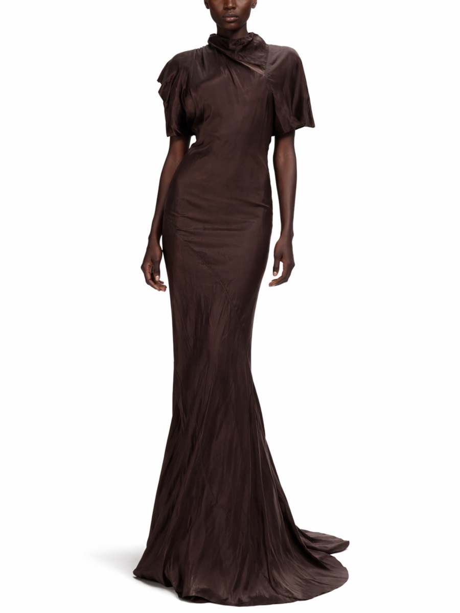 Rick Owens Seb Gown Cupro Asymmetrical Evening Dress Zwart