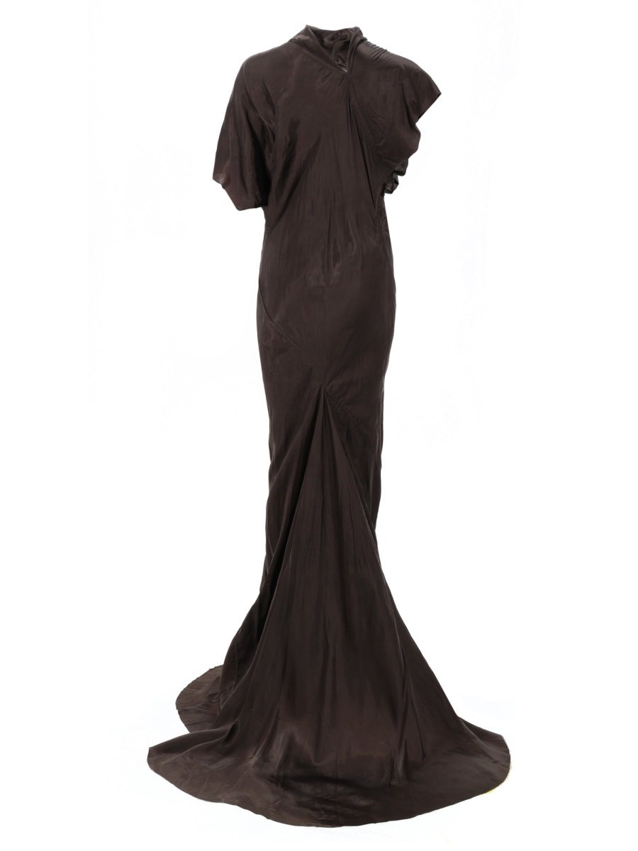 Rick Owens Seb Gown Cupro Asymmetrical Evening Dress Zwart