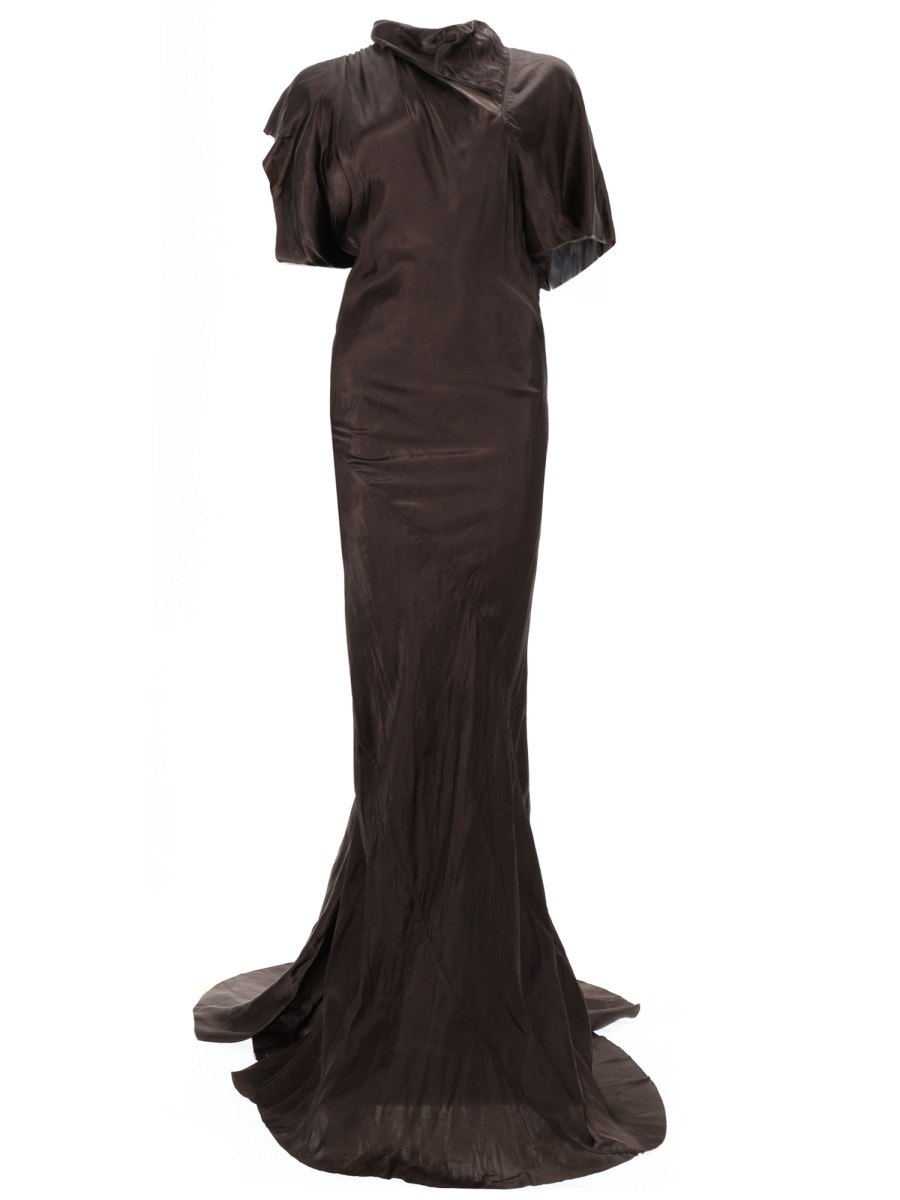 Rick Owens Seb Gown Cupro Asymmetrical Evening Dress Zwart