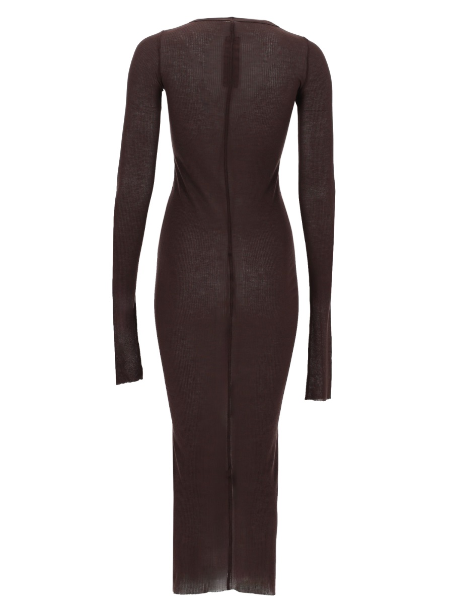 Rick Owens Brown Sleek Long Sleeves Midi Dress Zwart