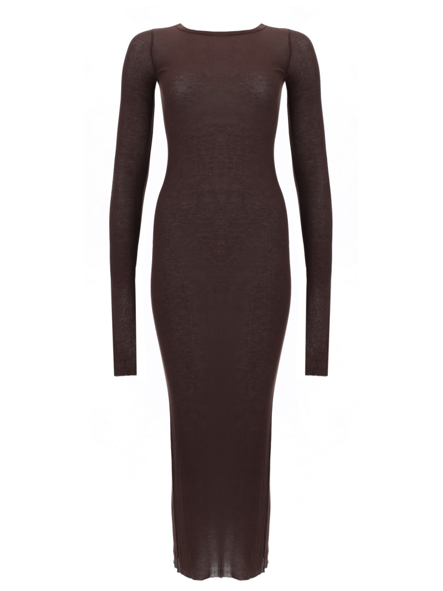 Rick Owens Brown Sleek Long Sleeves Midi Dress Zwart