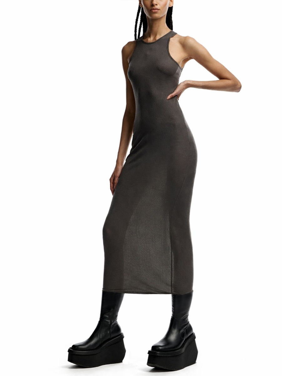 Rick Owens Neutrals Form-Fitting Viscose-Silk Midi Dress Grijs