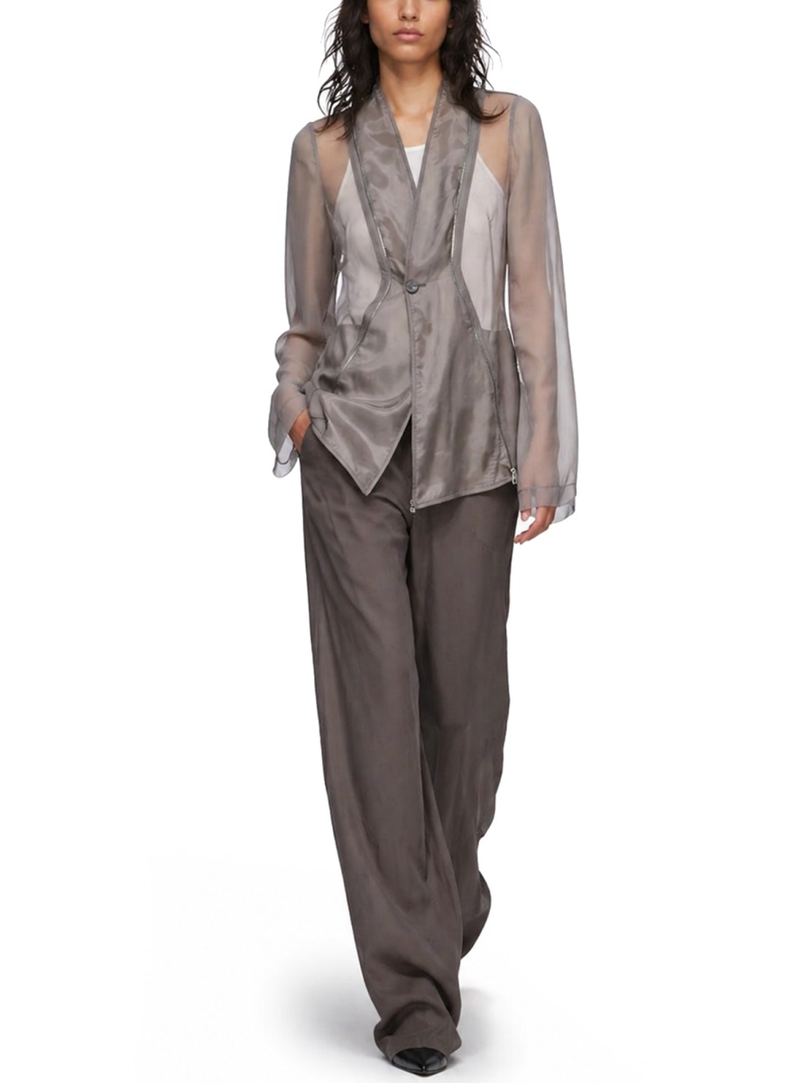 Rick Owens Neutrals Stag Sheer Asymmetrical Silk Jacket Grijs