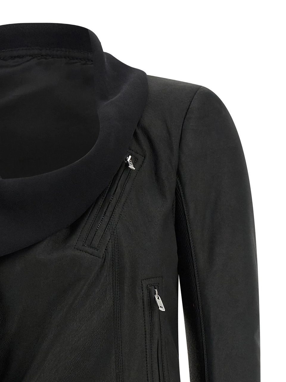 Rick Owens Scarf Biker Cropped Leather Jacket Zwart
