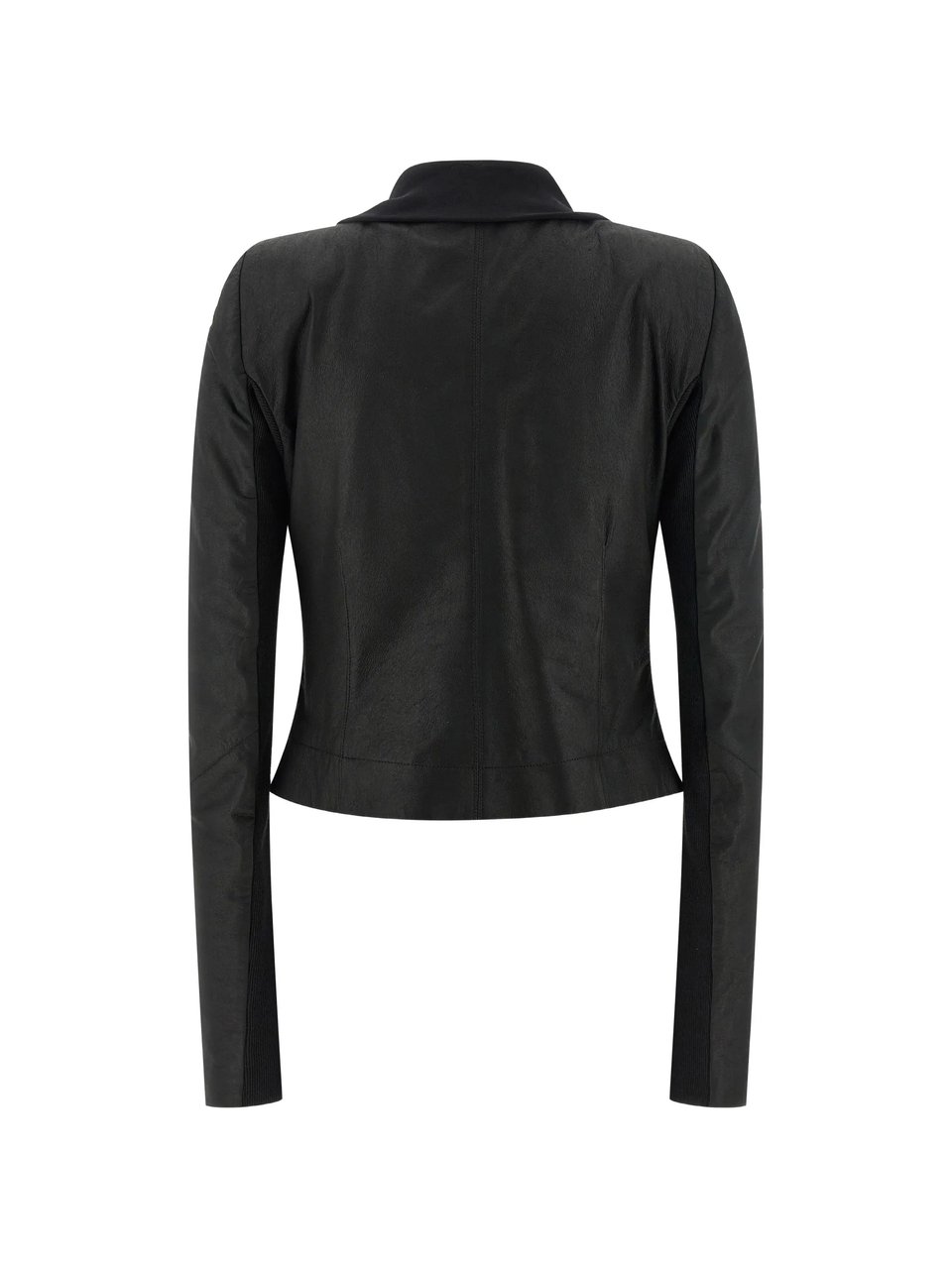 Rick Owens Scarf Biker Cropped Leather Jacket Zwart