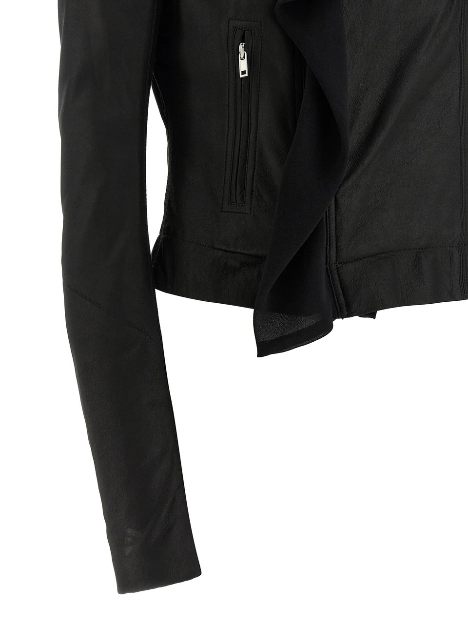 Rick Owens Scarf Biker Cropped Leather Jacket Zwart