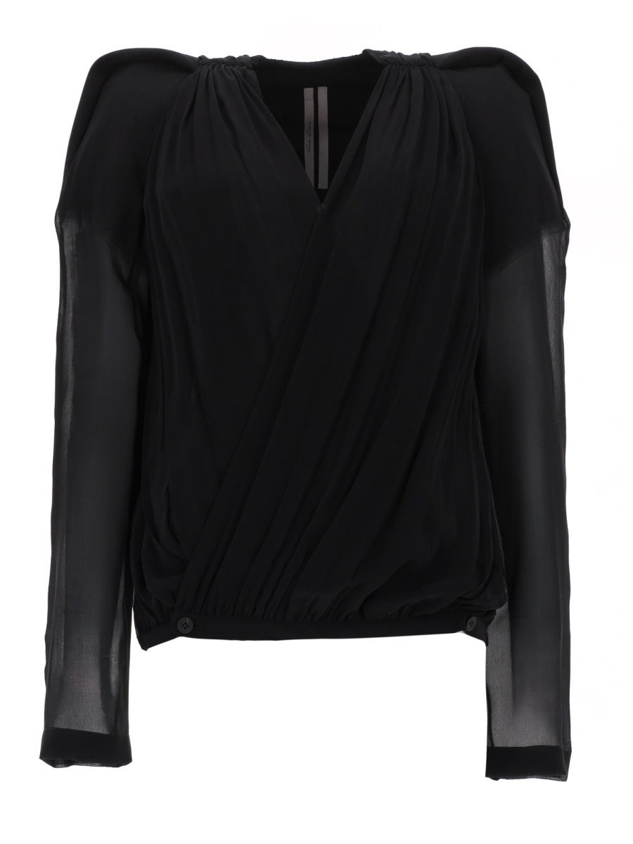 Rick Owens Neutral Mary Draped Voluminous Cotton Blazer Zwart