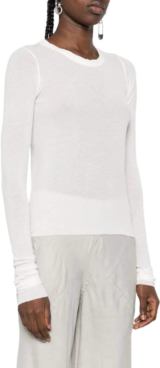 Rick Owens Cropped Rib Ls T Milk Wit