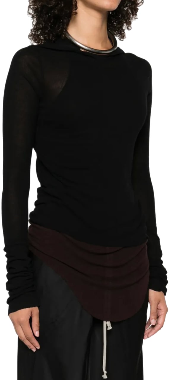 Rick Owens Cropped Hooded Rib Ls T Black Zwart
