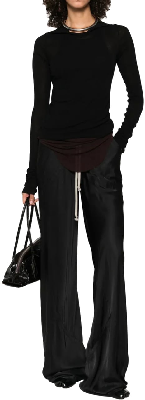 Rick Owens Cropped Hooded Rib Ls T Black Zwart