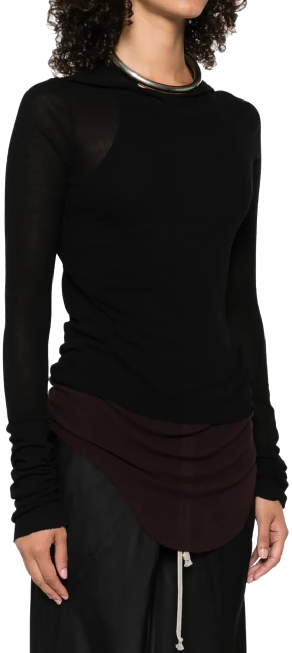 Rick Owens Cropped Hooded Rib Ls T Black Zwart