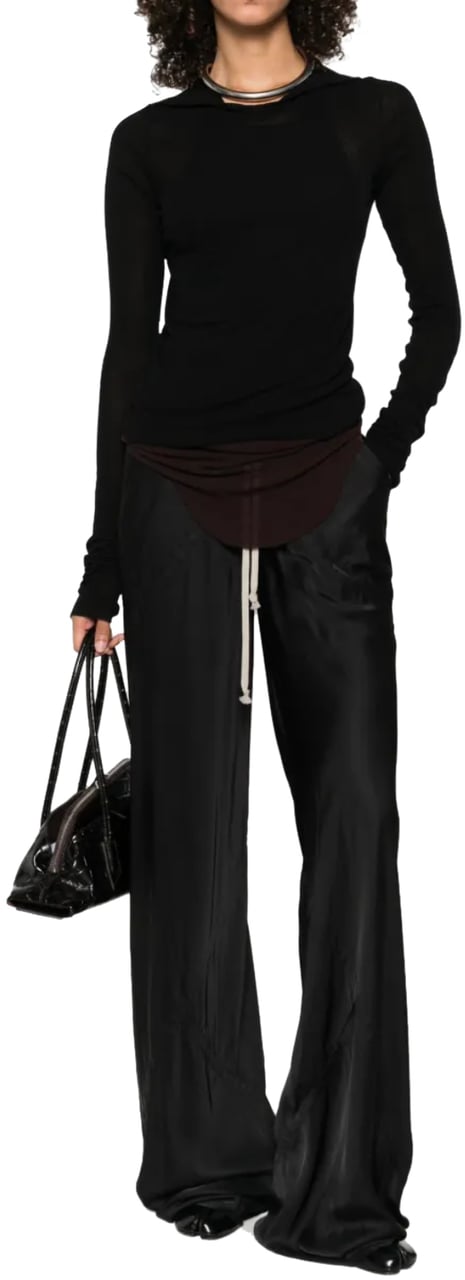 Rick Owens Cropped Hooded Rib Ls T Black Zwart