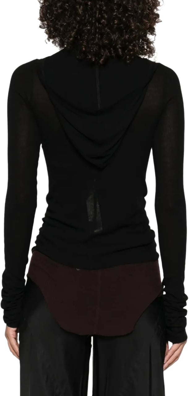 Rick Owens Cropped Hooded Rib Ls T Black Zwart
