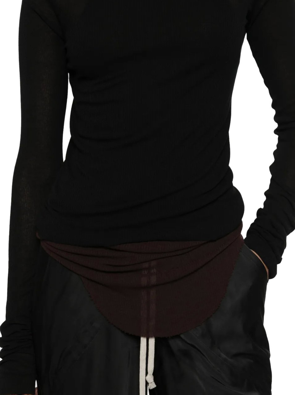Rick Owens Cropped Hooded Rib Ls T Black Zwart