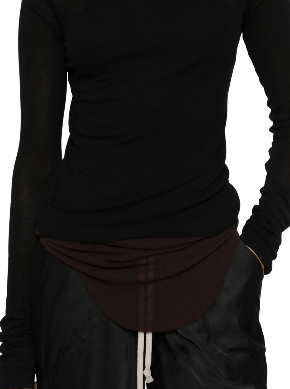 Rick Owens Cropped Hooded Rib Ls T Black Zwart