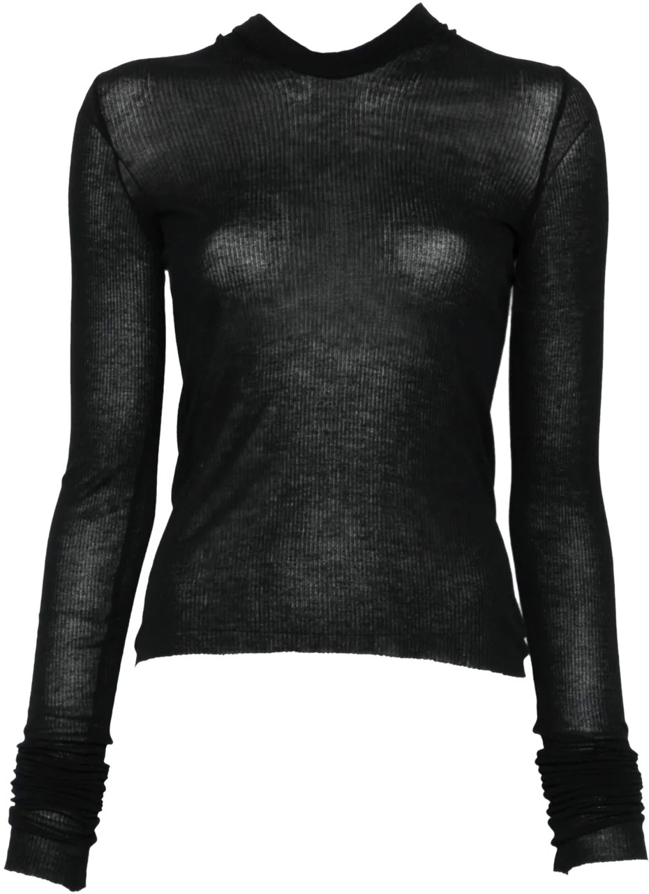 Rick Owens Cropped Hooded Rib Ls T Black Zwart