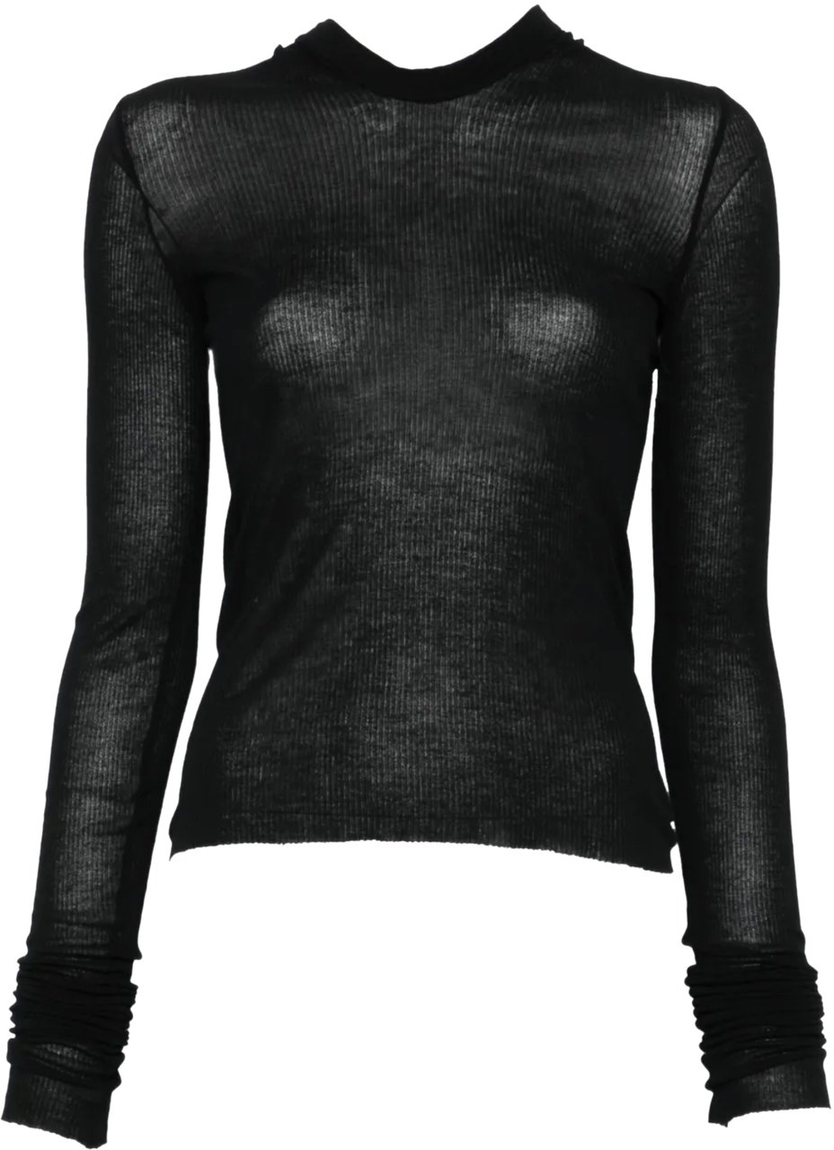 Rick Owens Cropped Hooded Rib Ls T Black Zwart