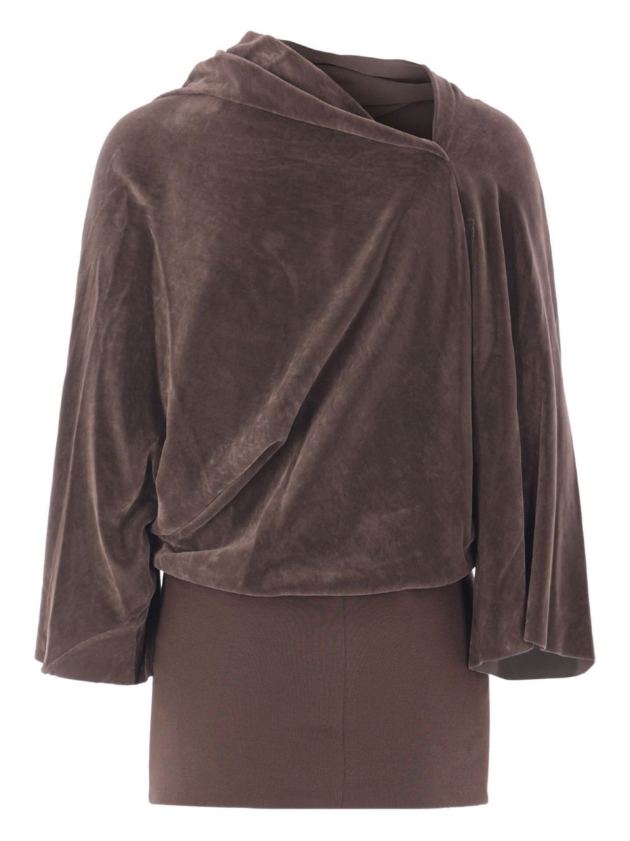 Rick Owens Black Cylinder Draped Viscose-Silk Blouse Grijs