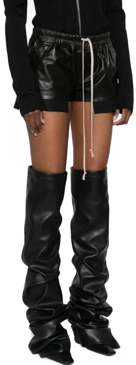 Rick Owens Shorts Leather Boxers Black Zwart