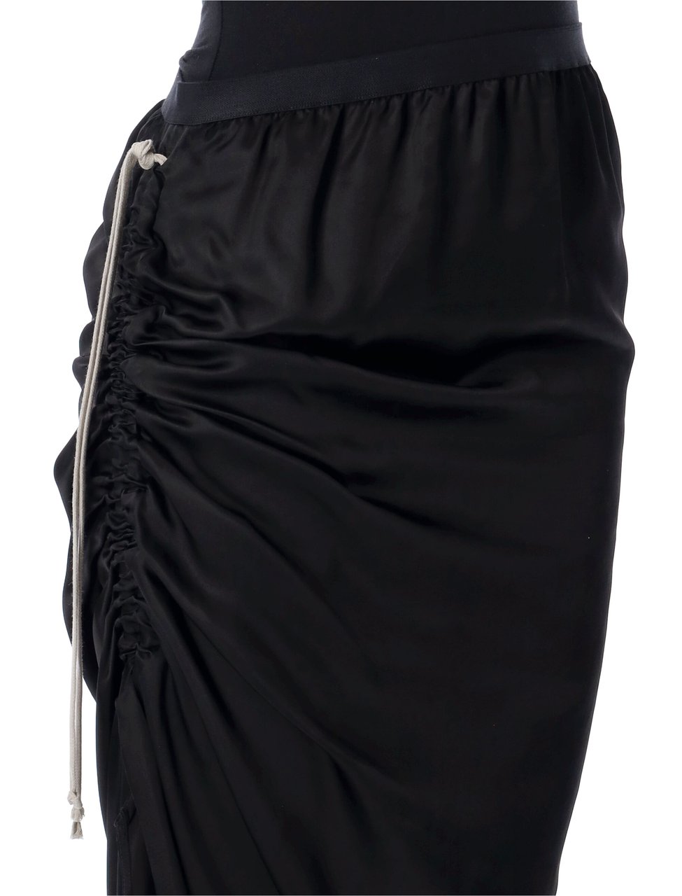 Rick Owens Edfu Long Ruched Black Skirt Zwart