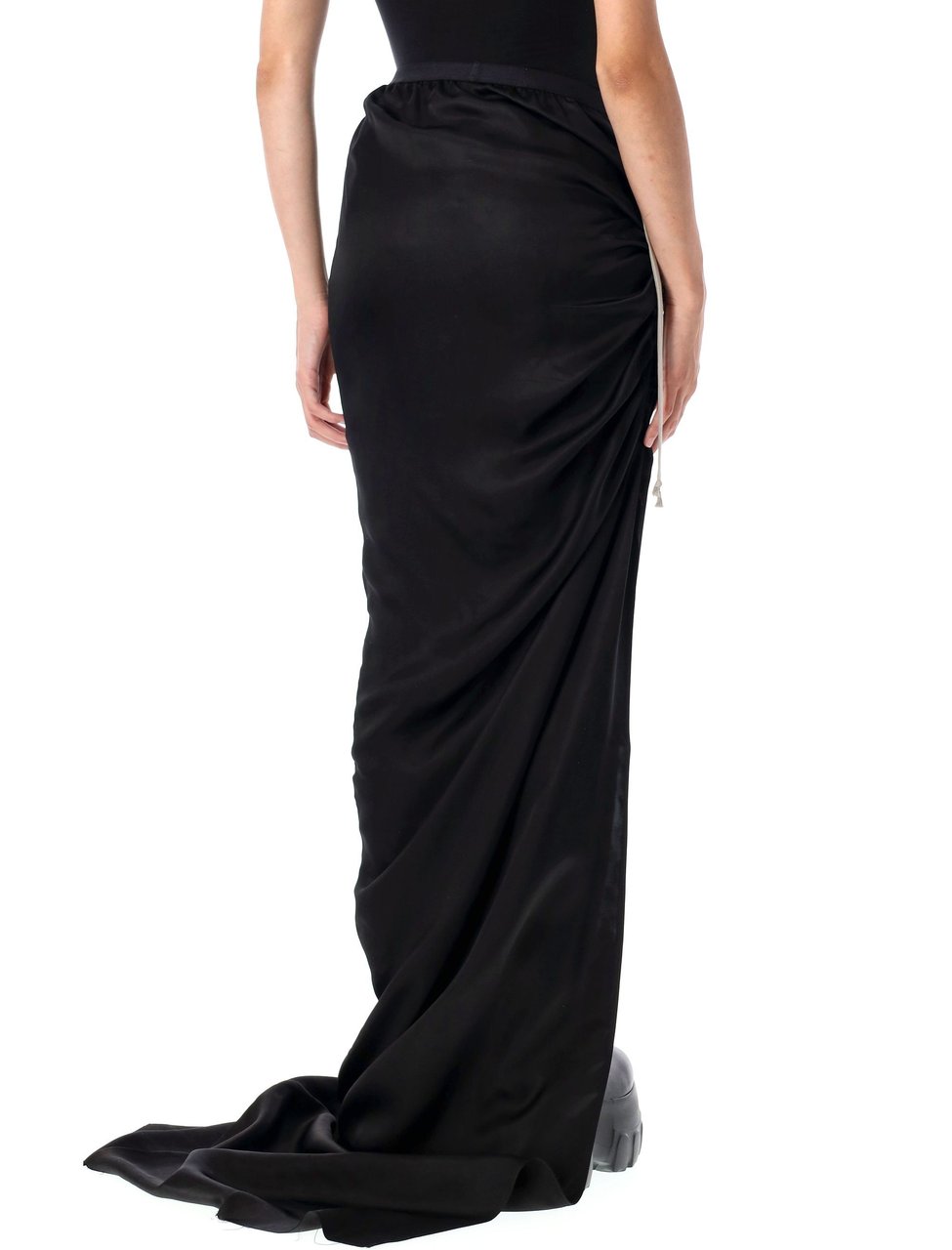 Rick Owens Edfu Long Ruched Black Skirt Zwart