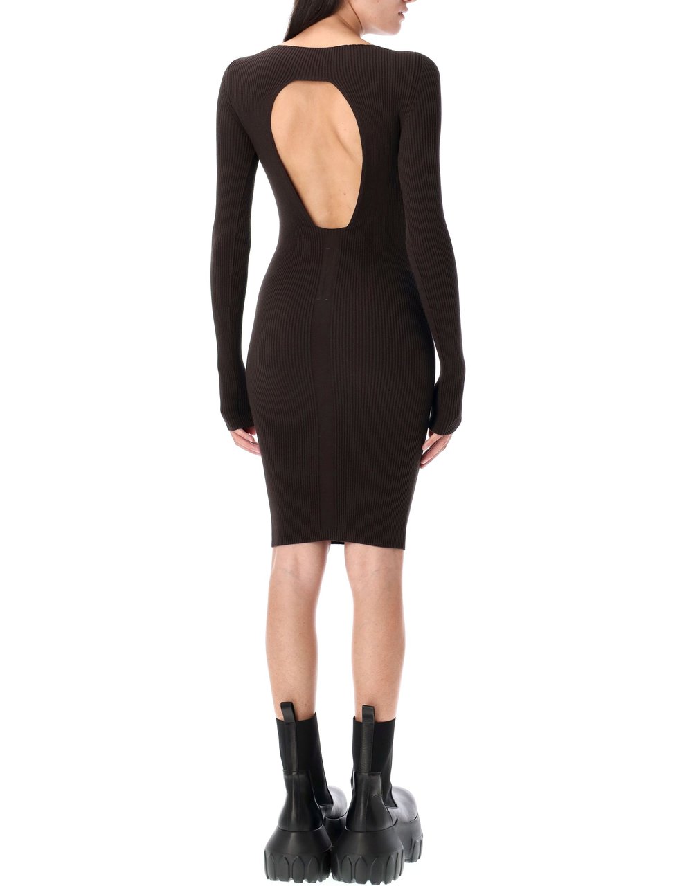 Rick Owens Al Fitted Ribbed Midi Dress Zwart
