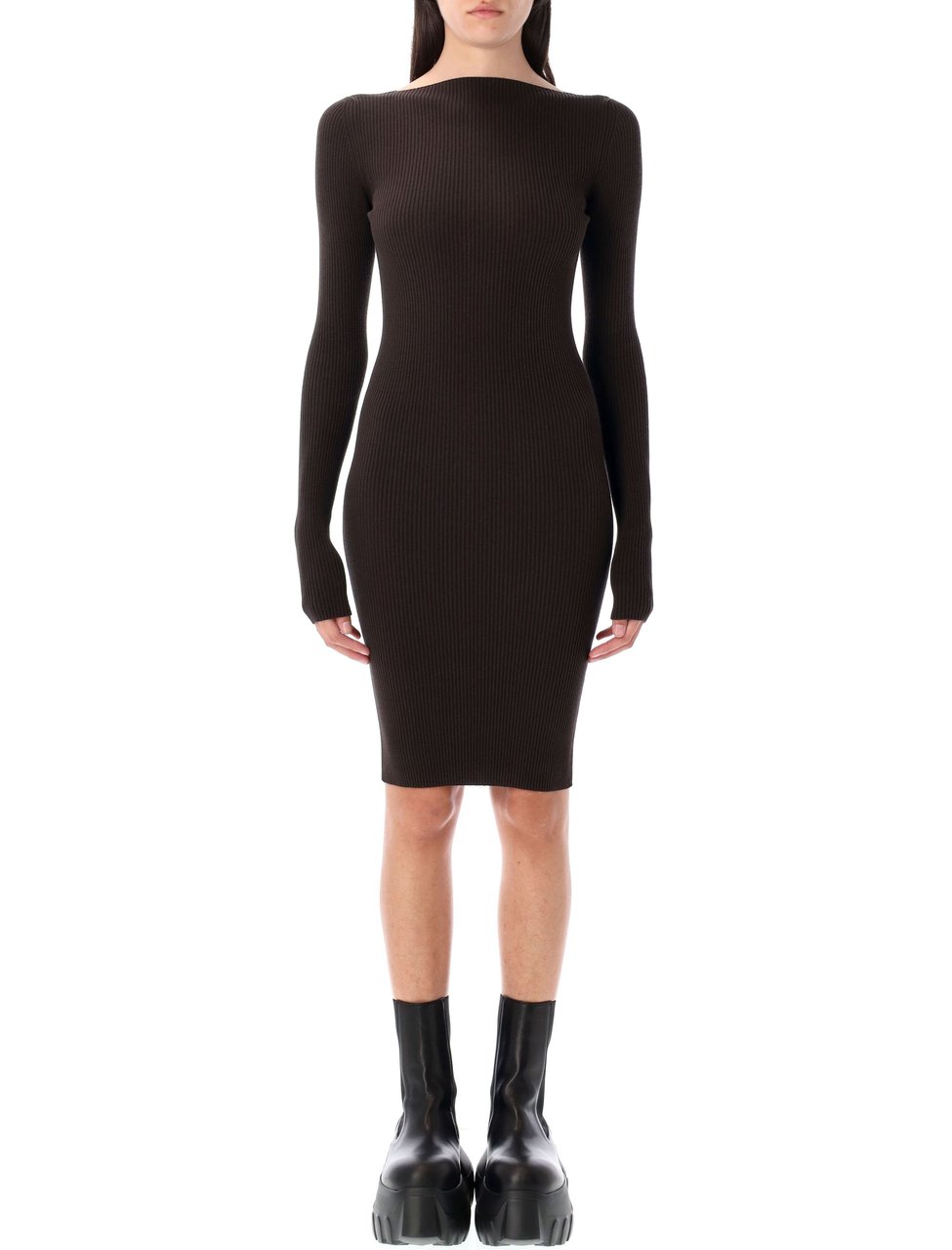 Rick Owens Al Fitted Ribbed Midi Dress Zwart