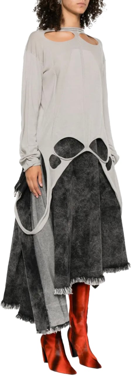 Rick Owens Slashed Oversized Pull Pearl Grijs