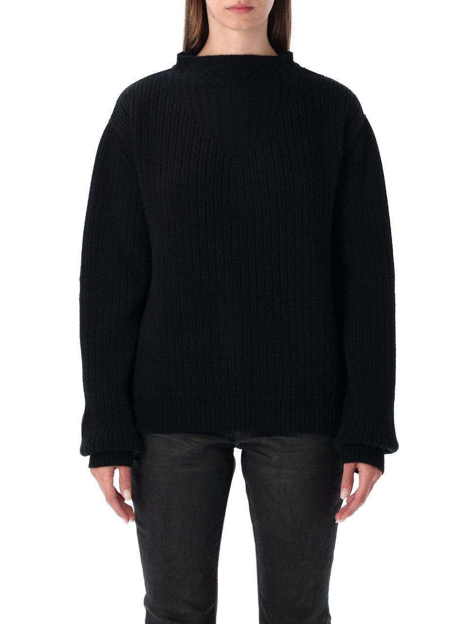 Rick Owens Al Pul Ribbed Knit Open Back Sweater Zwart