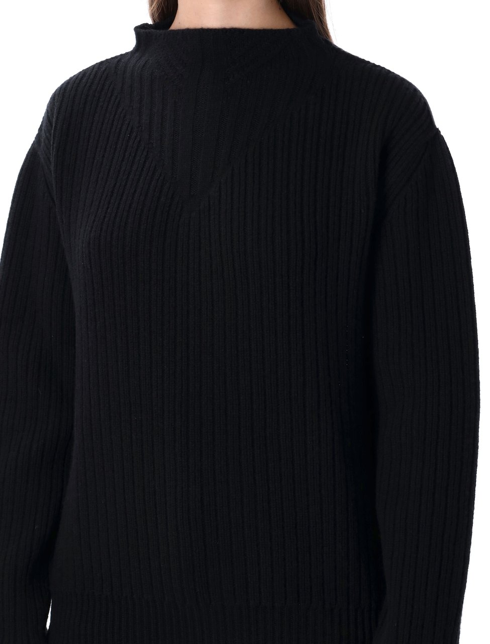 Rick Owens Al Pul Ribbed Knit Open Back Sweater Zwart