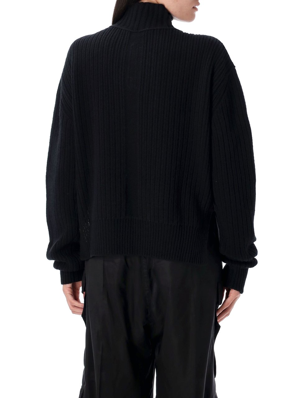 Rick Owens Fisherman Boxy Ribbed Turtleneck Sweater Zwart
