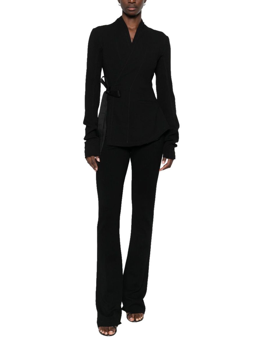 Rick Owens Black Hollywood Wrap-Style Wool Blazer Zwart