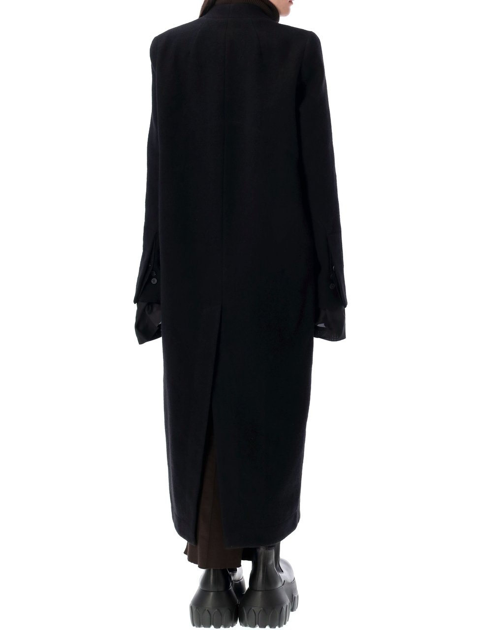 Rick Owens Museum Asymmetrical Long Black Coat Zwart