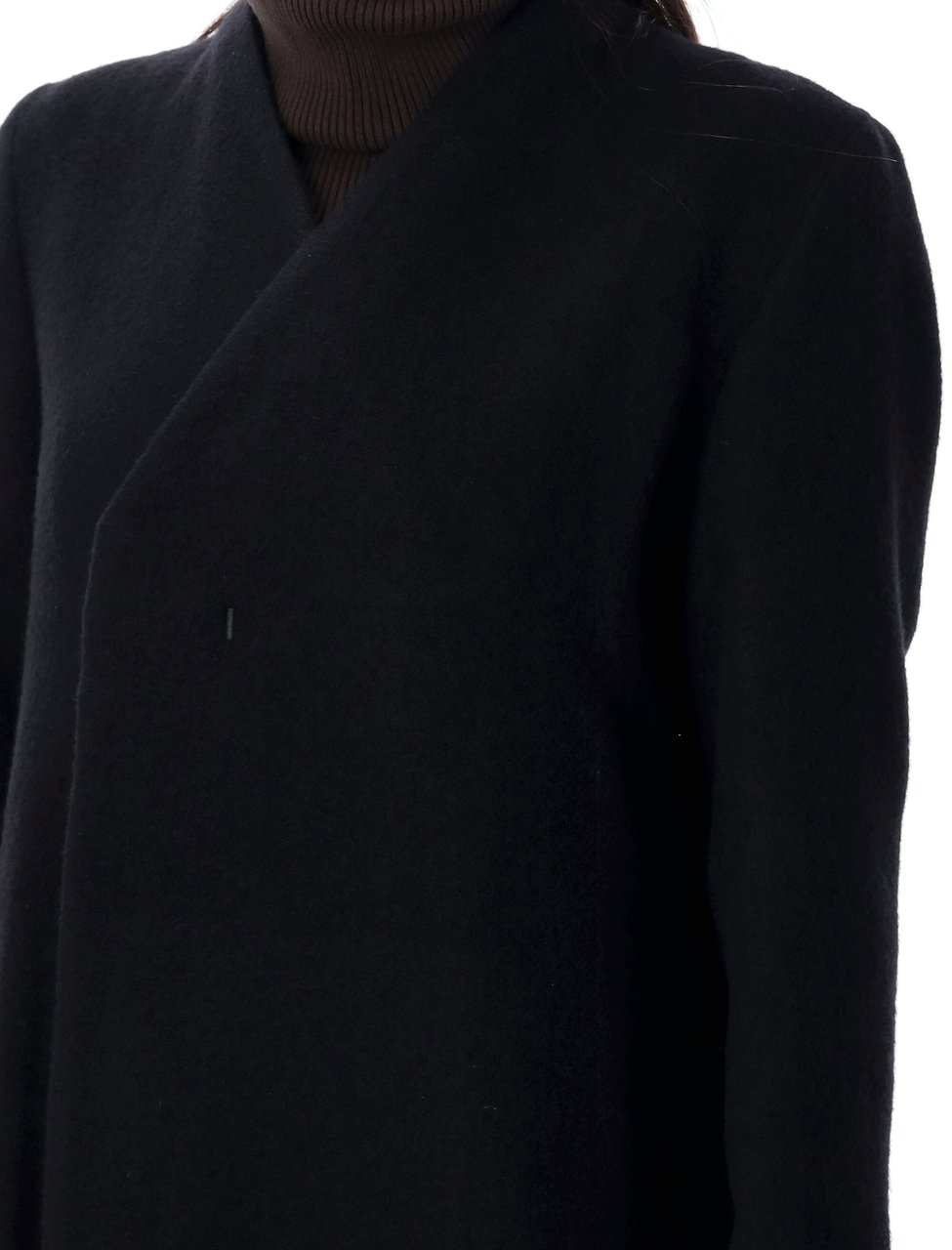 Rick Owens Museum Asymmetrical Long Black Coat Zwart