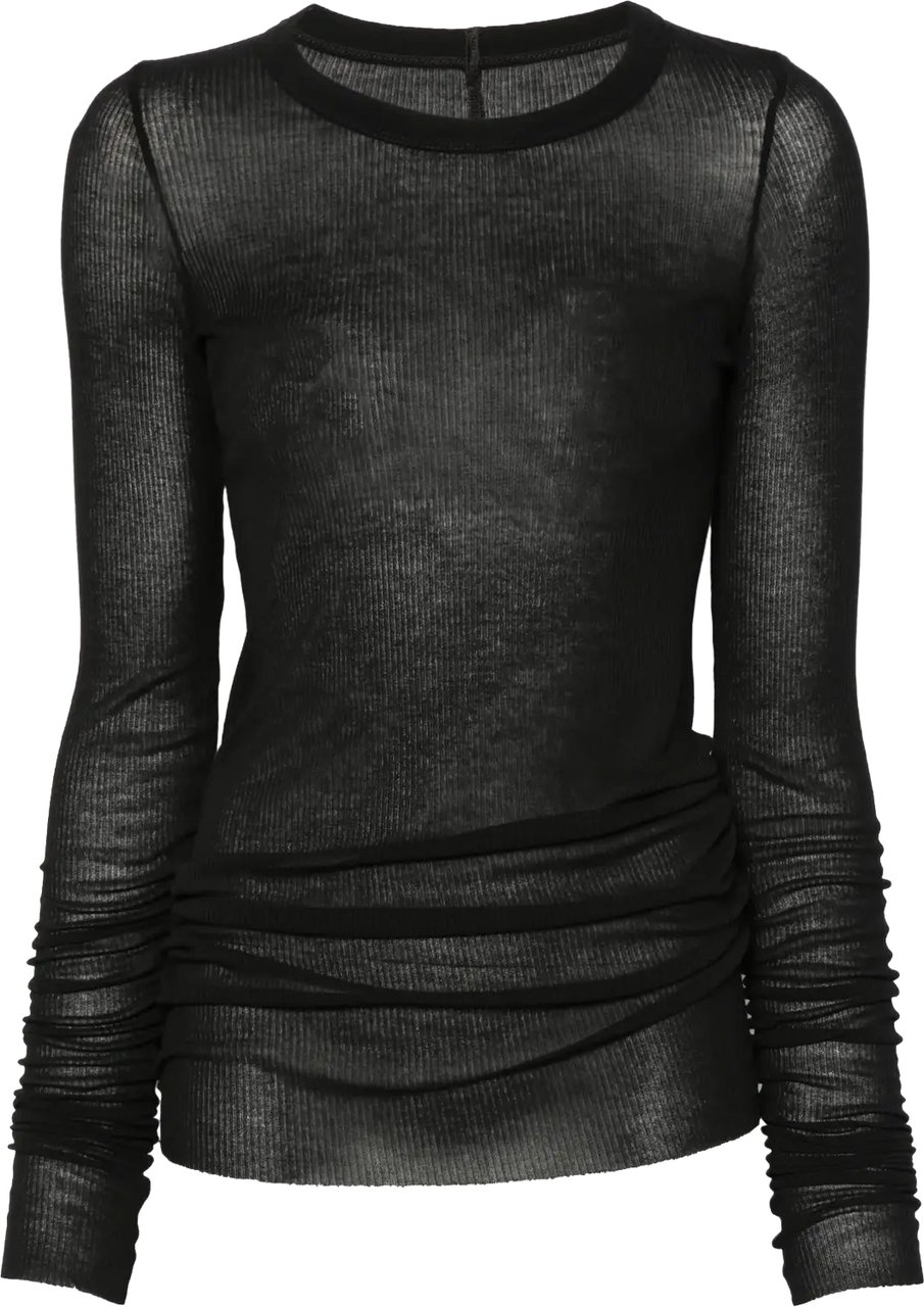 Rick Owens T-shirt Rib Ls T Black Zwart