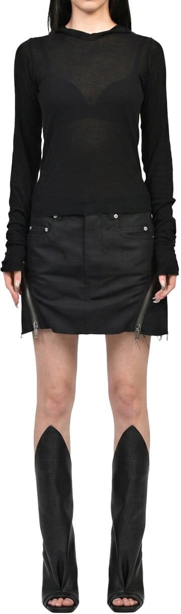 Rick Owens CROPPED HOODED RIB LS T BLACK Divers